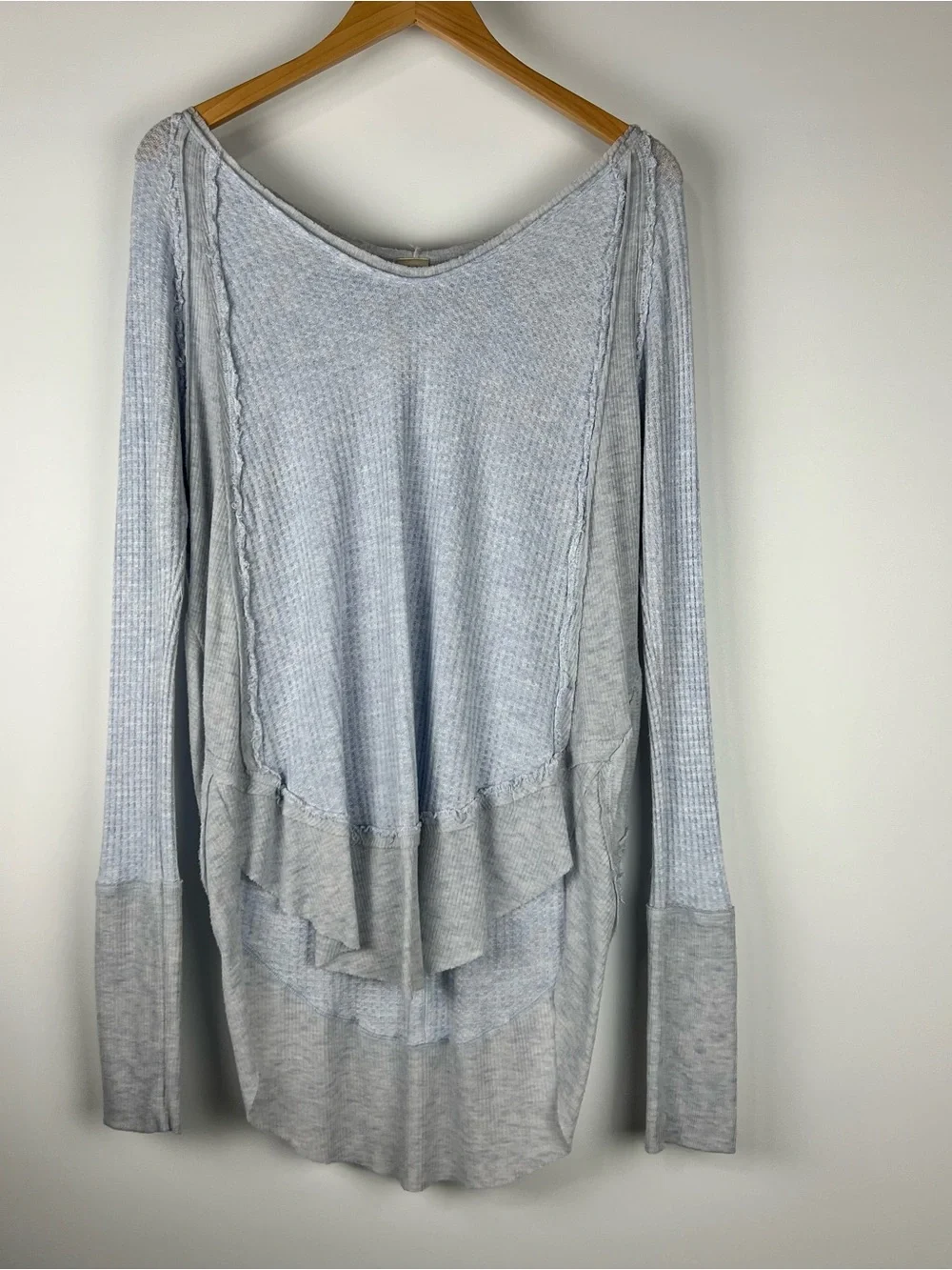 Free People Catalina Thermal Waffle Oversized Tunic Top Boho Light Blue Size M